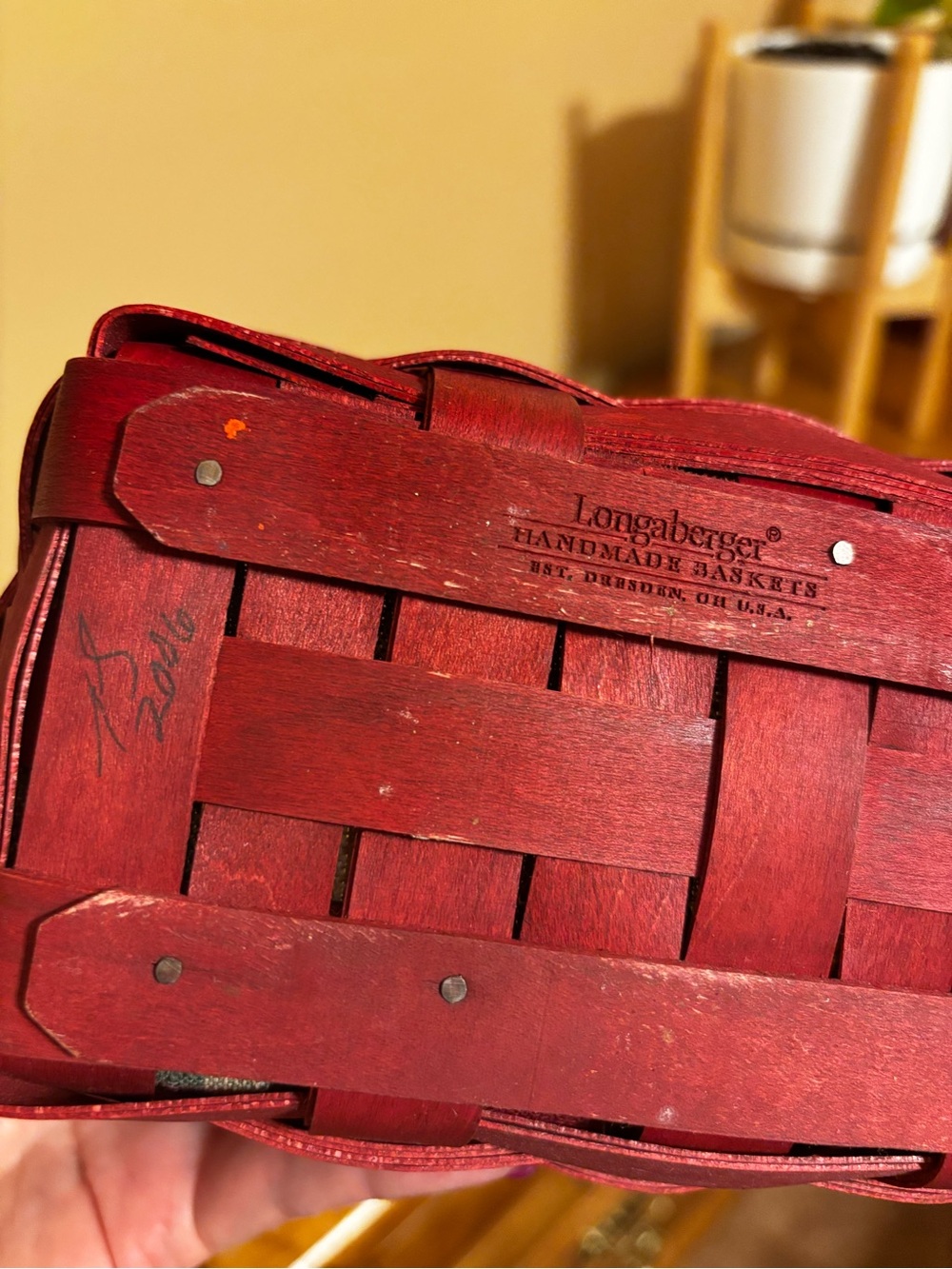 Longaberger Bold Red 2006 Basket with Plaid Liner and protector - Picture 3 of 3